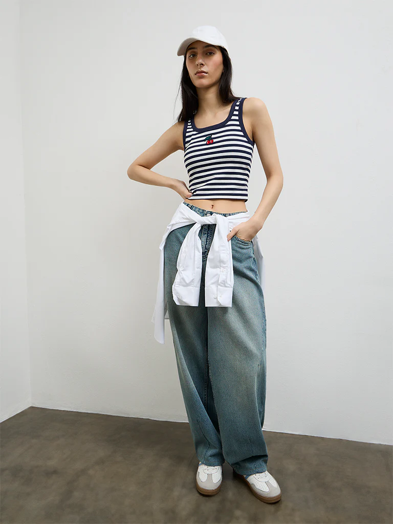 Nuon Navy Striped Cotton-Blend Tank Top - Image 2