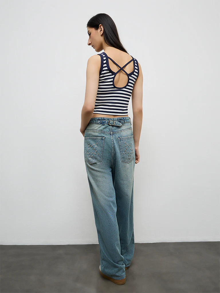 Nuon Navy Striped Cotton-Blend Tank Top - Image 4