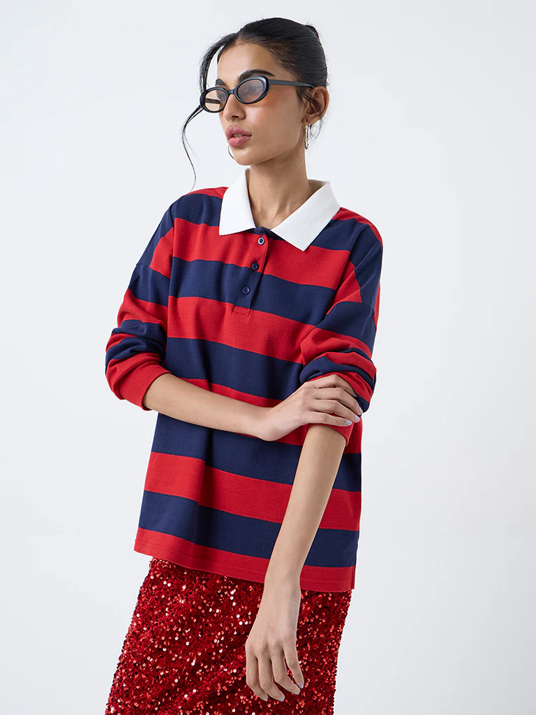 Nuon Navy Striped Cotton Sweatshirt - Image 2