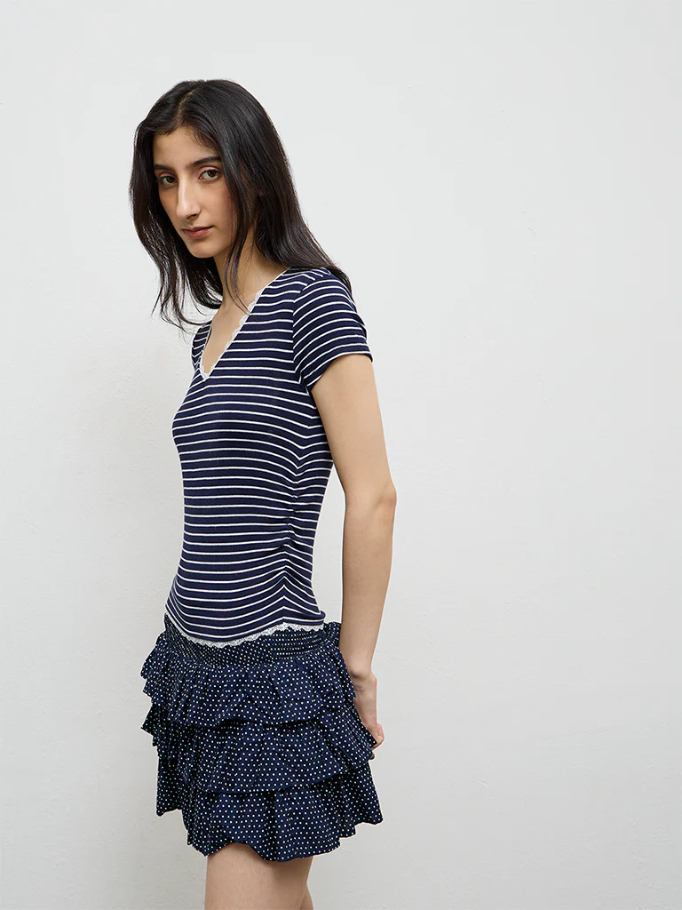 Nuon Navy Striped T-Shirt - Image 2