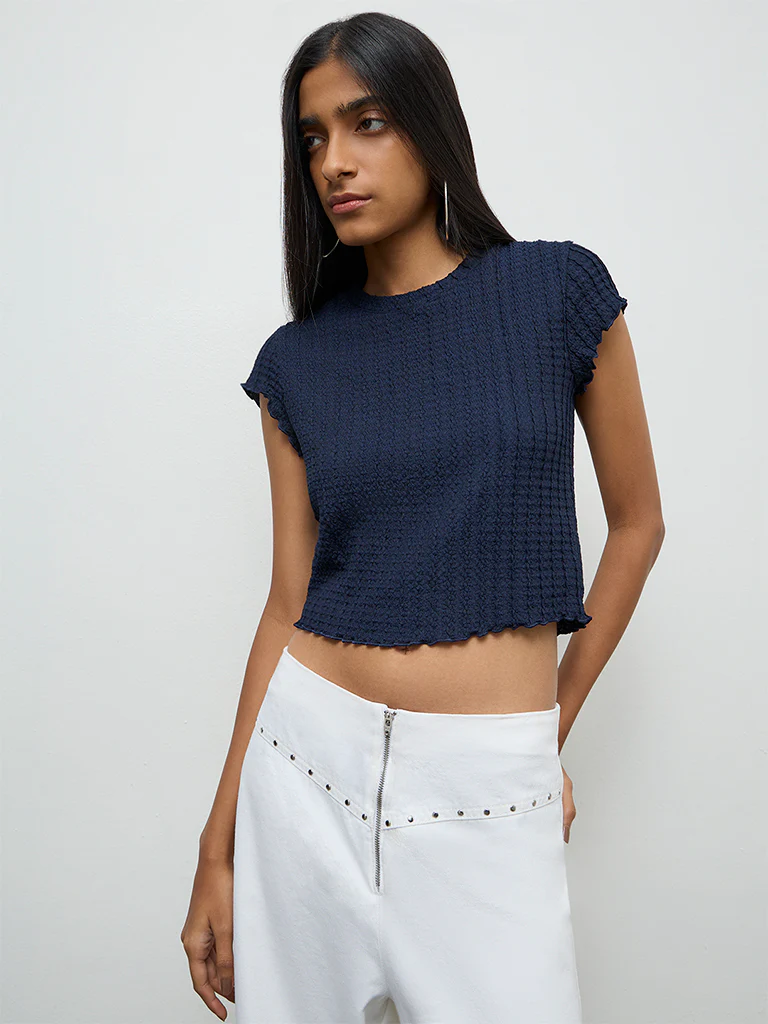 Nuon Navy Textured Top - Image 2