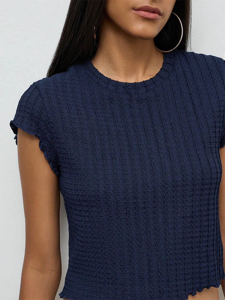 Nuon Navy Textured Top - Image 3
