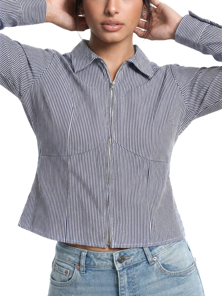 Nuon Navy Zip-Front Shirt - Image 3