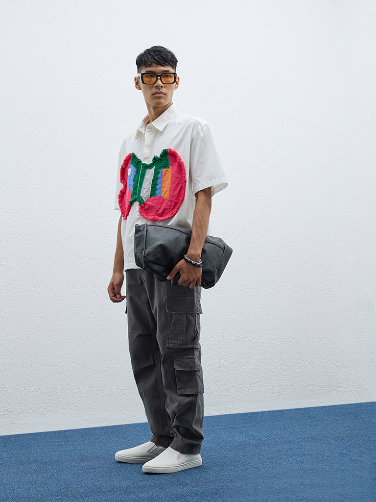 Nuon Off-White Applique Detailed Relaxed-Fit Cotton Shirt - Image 3