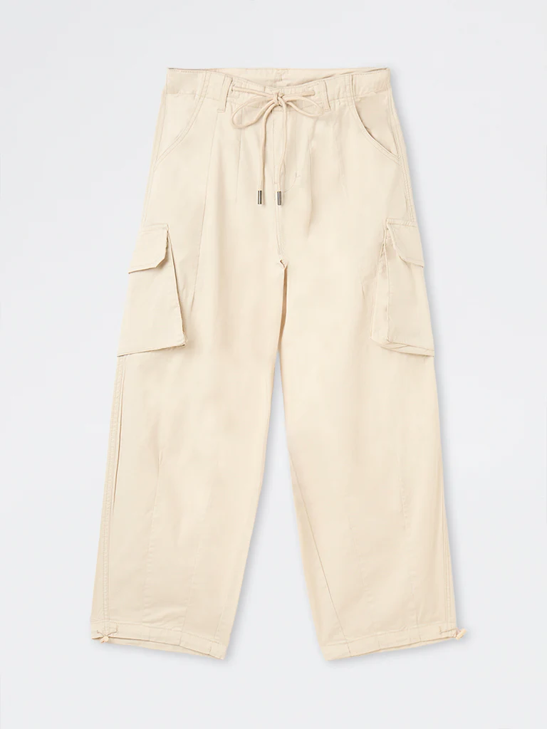 Nuon Off-White Barrel-Fit High-Rise Cotton-Blend Trousers - Image 5