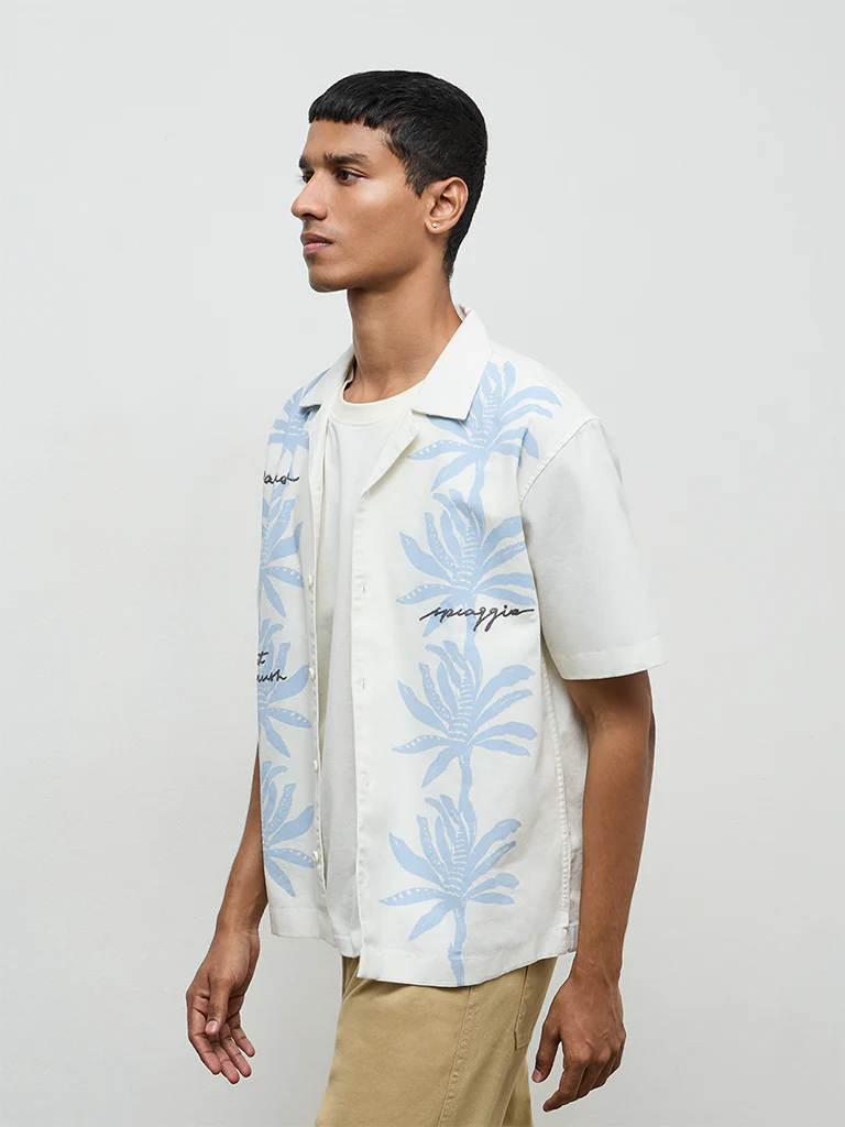 Nuon Off-White Botanical Printed Relaxed-Fit Cotton Shirt - Image 2