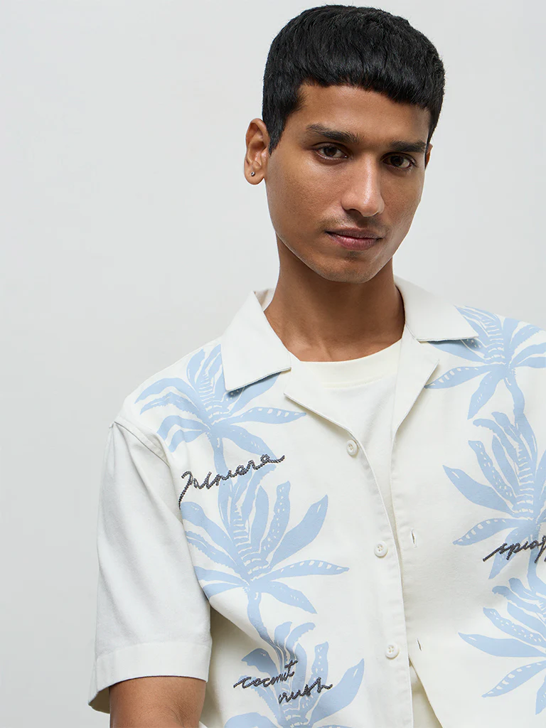 Nuon Off-White Botanical Printed Relaxed-Fit Cotton Shirt - Image 3