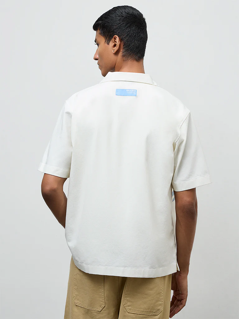 Nuon Off-White Botanical Printed Relaxed-Fit Cotton Shirt - Image 4
