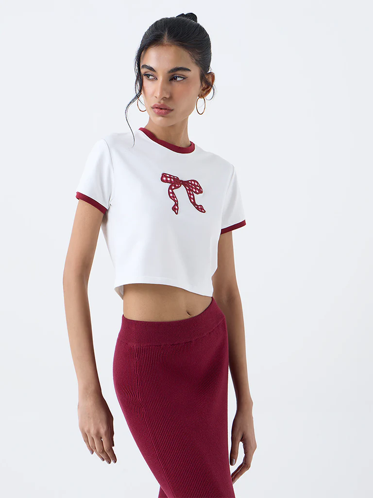 Nuon Off-White Bow Printed Cotton-Blend T-Shirt - Image 2