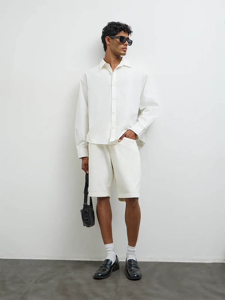 Nuon Off-White Boxy-Fit Cotton Shirt