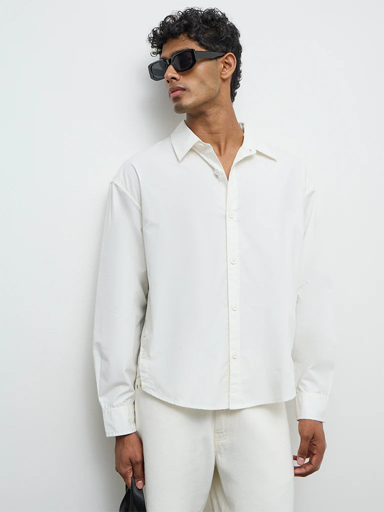 Nuon Off-White Boxy-Fit Cotton Shirt - Image 2