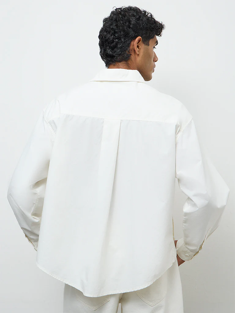 Nuon Off-White Boxy-Fit Cotton Shirt - Image 4