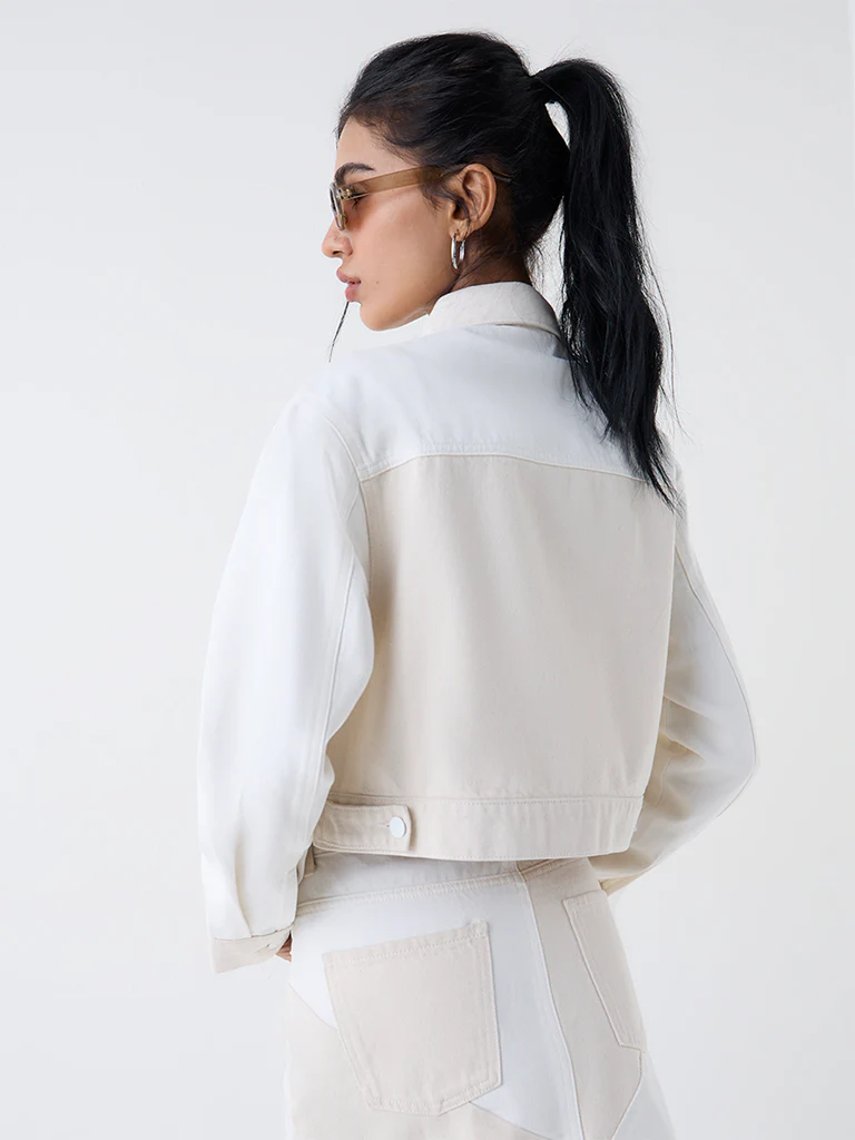 Nuon Off-White Colour-Block Denim Jacket - Image 4