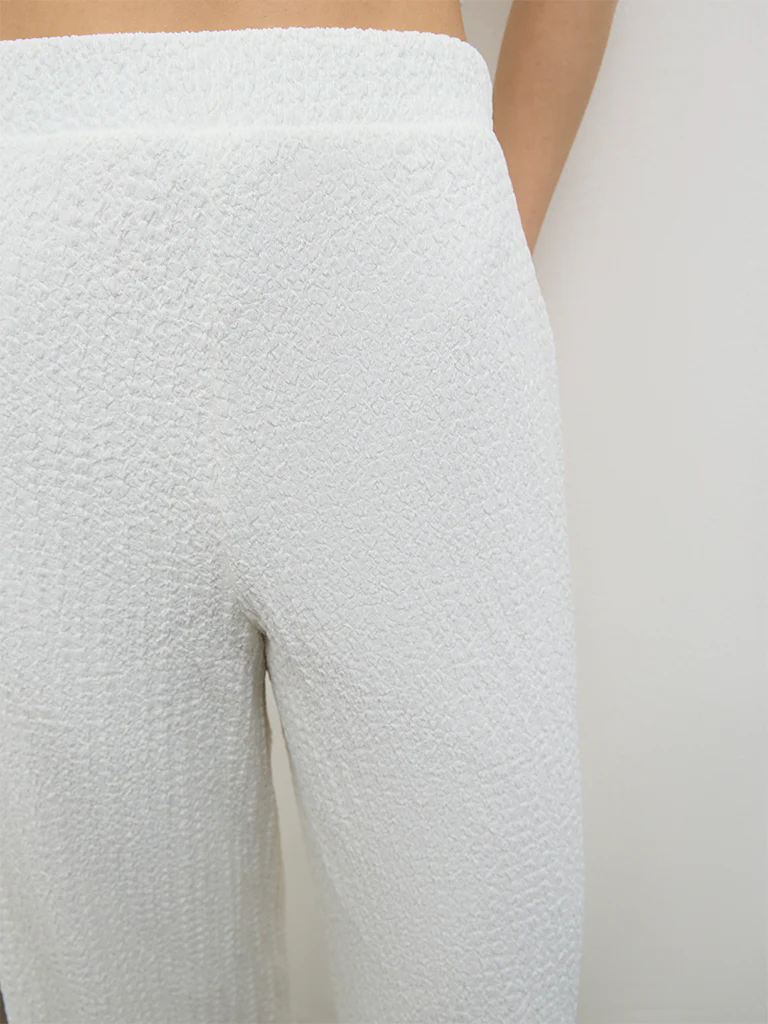 Nuon Off-White Crinkle-Textured High-Rise Pants - Image 3