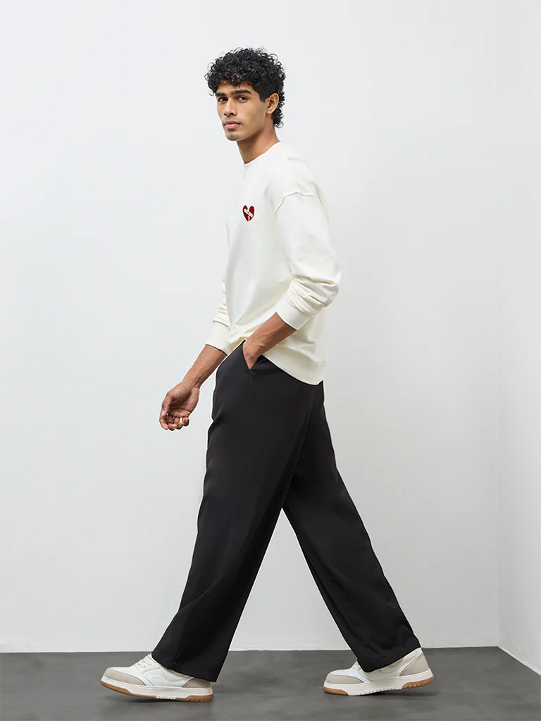 Nuon Off-White Embroidered Relaxed-Fit Cotton Sweatshirt - Image 2
