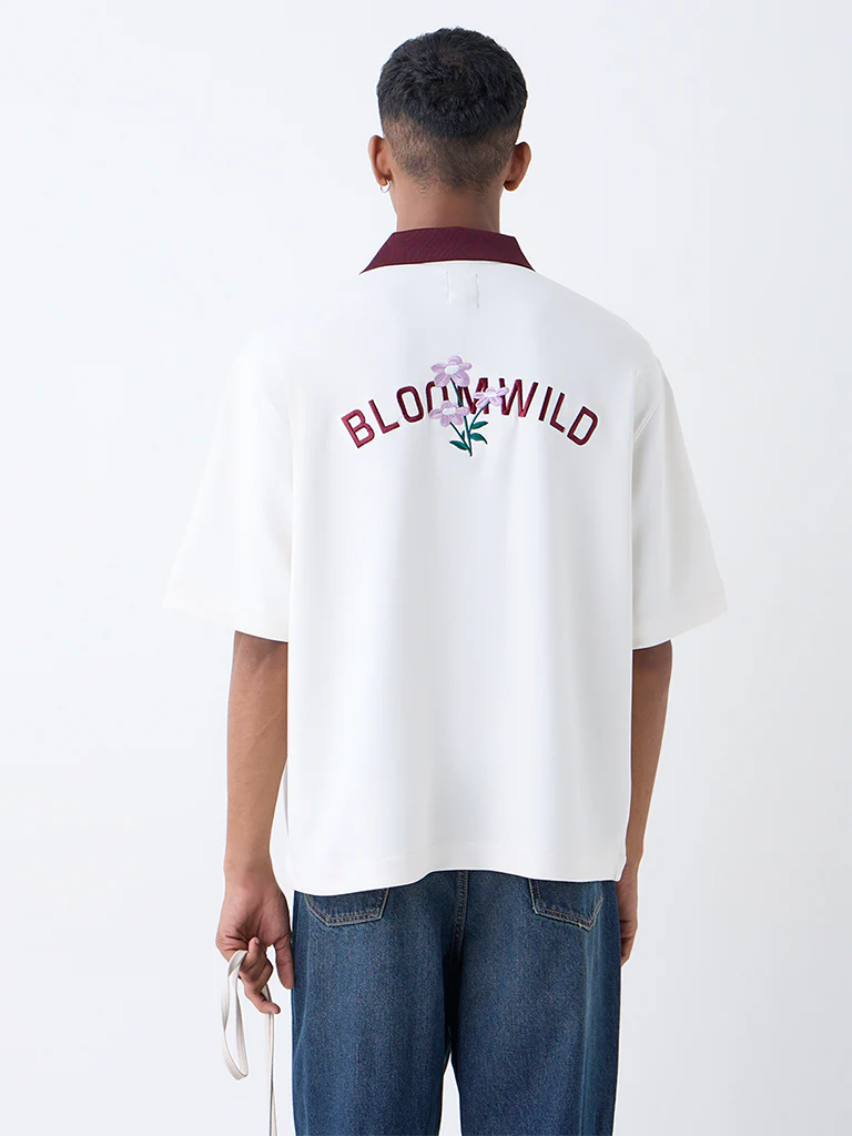 Nuon Off-White Embroidered Relaxed-Fit Shirt - Image 4