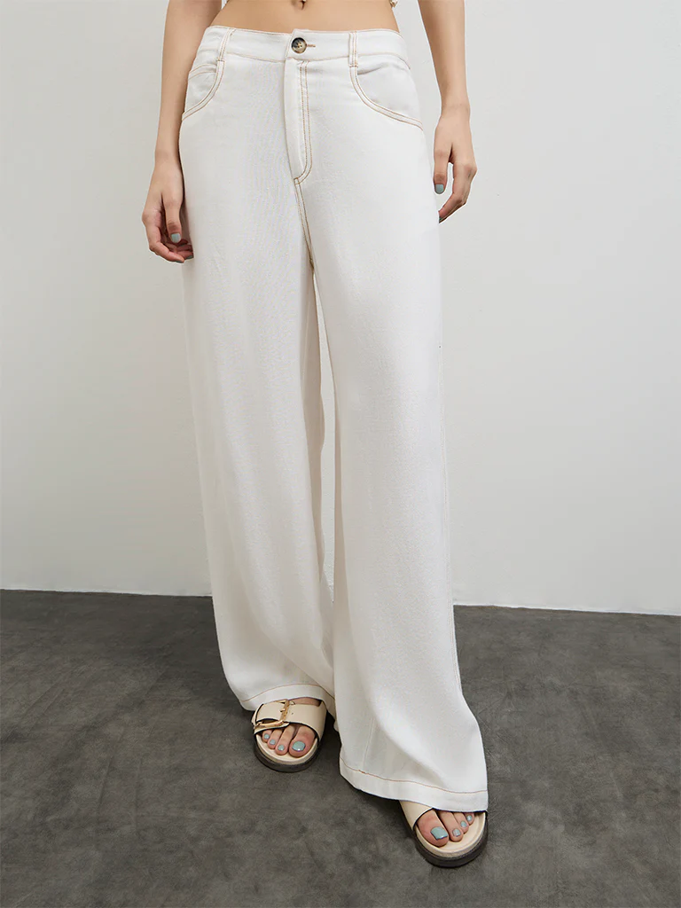 Nuon Off-White Flared High-Rise Cotton Trousers - Image 2