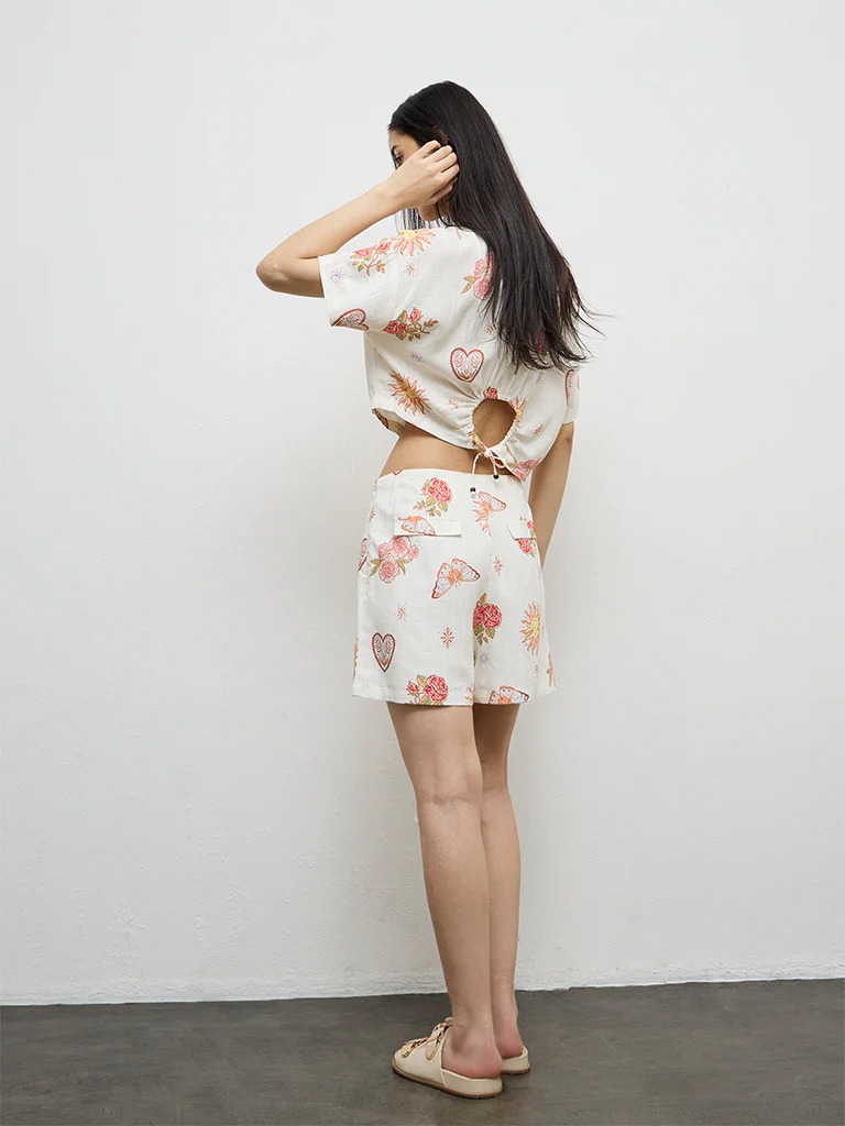 Nuon Off-White Floral Printed High-Rise Skorts - Image 4