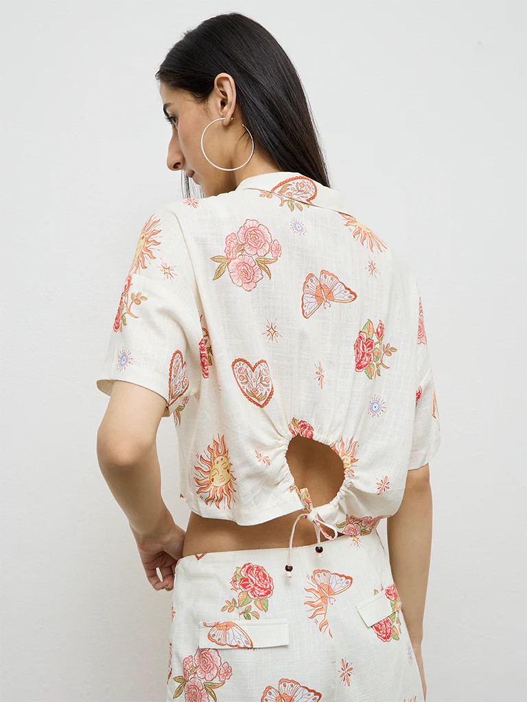 Nuon Off-White Floral Printed Shirt - Image 4