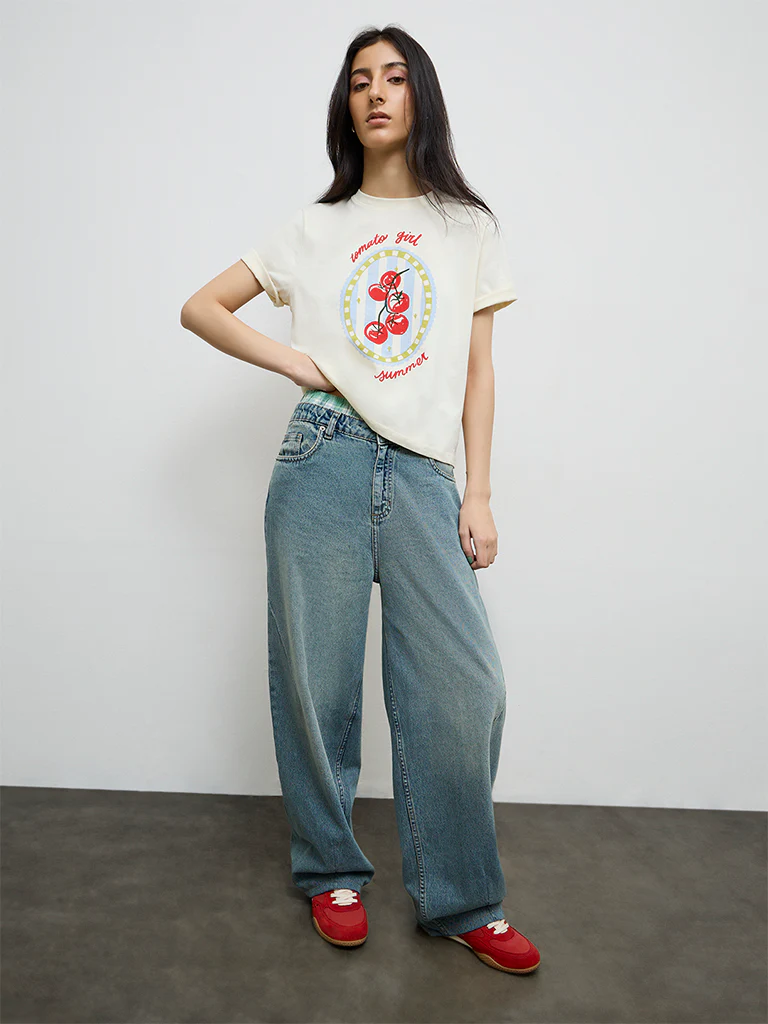 Nuon Off-White Graphic Printed Cotton T-Shirt - Image 2
