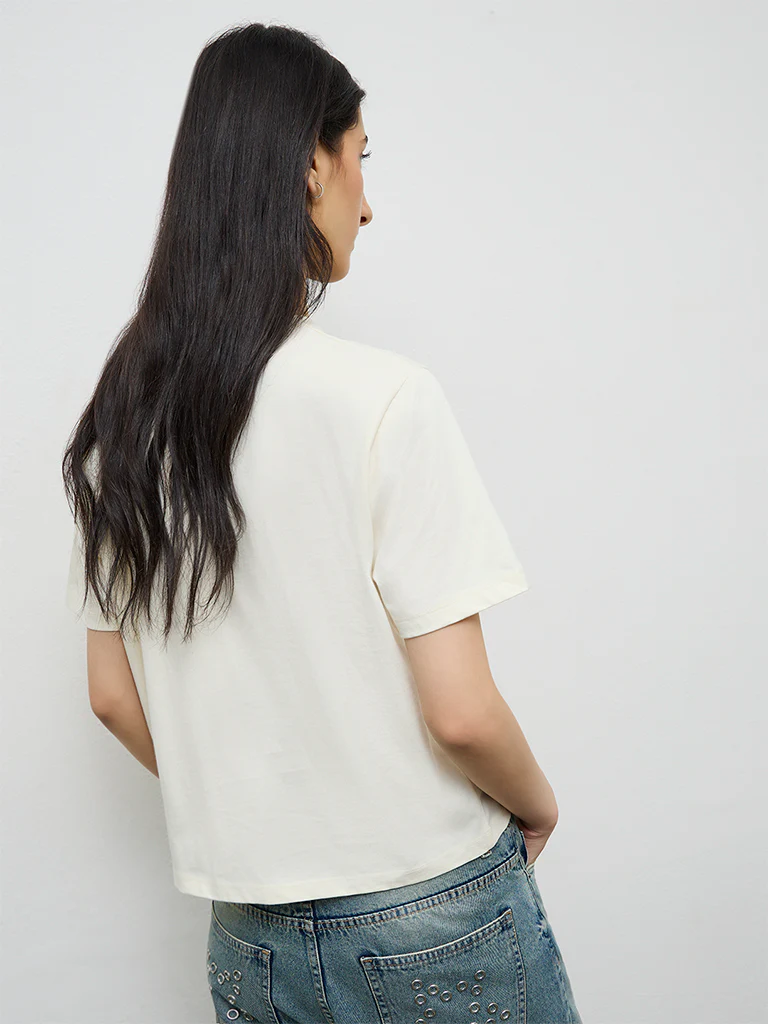 Nuon Off-White Graphic Printed Cotton T-Shirt - Image 4