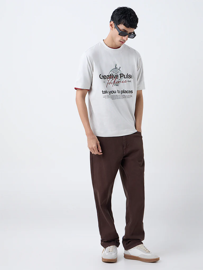 Nuon Off-White Graphic Printed Relaxed-Fit Cotton T-Shirt - Image 2