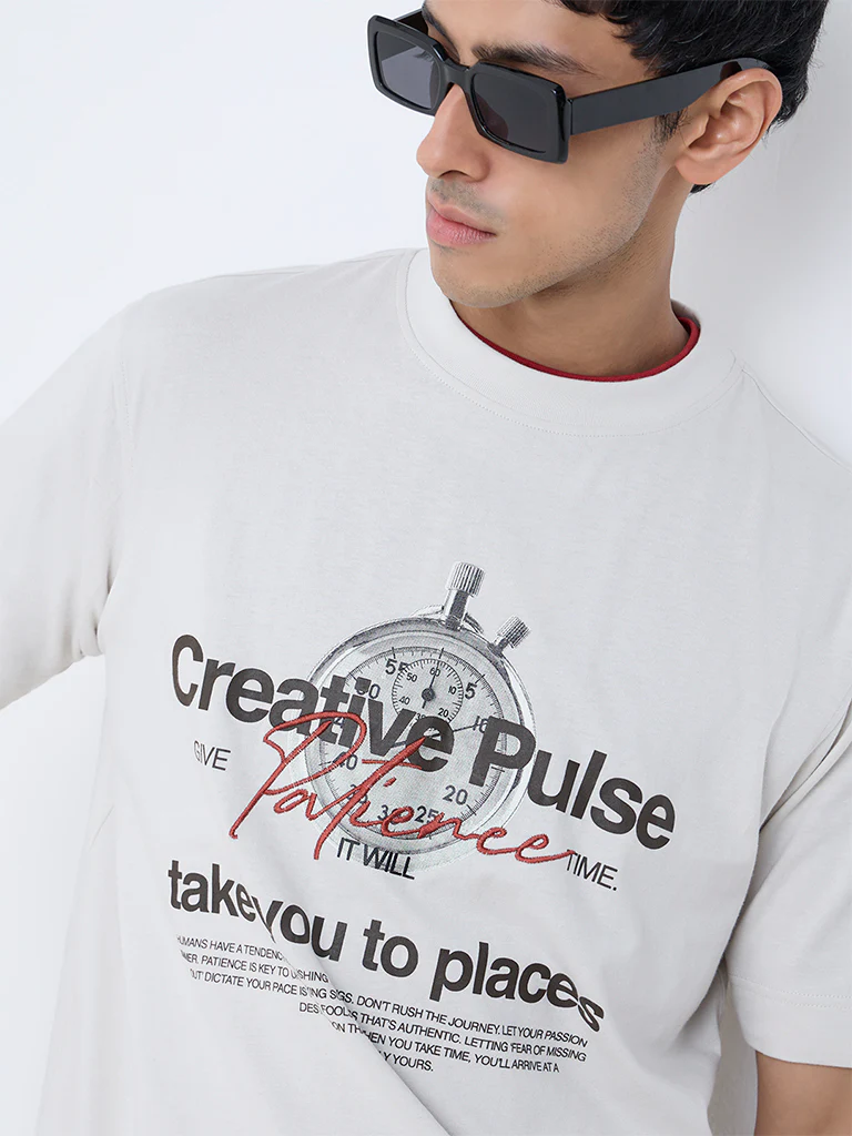Nuon Off-White Graphic Printed Relaxed-Fit Cotton T-Shirt - Image 3