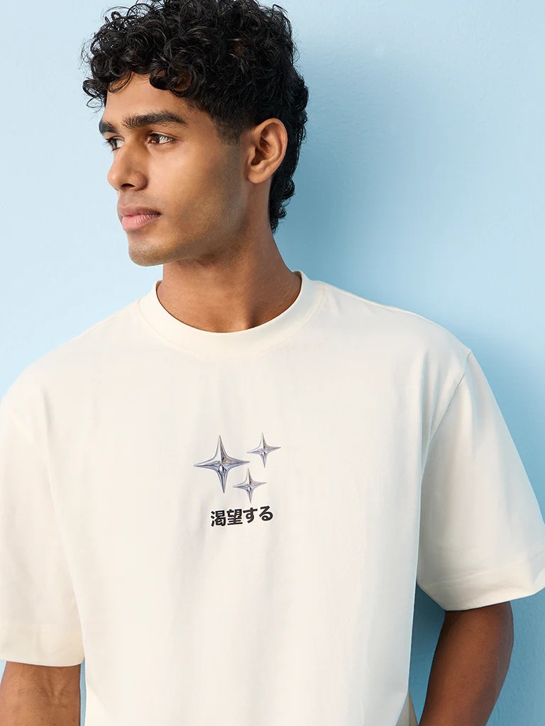 Nuon Off-White Graphic Printed Relaxed-Fit Cotton T-Shirt - Image 3