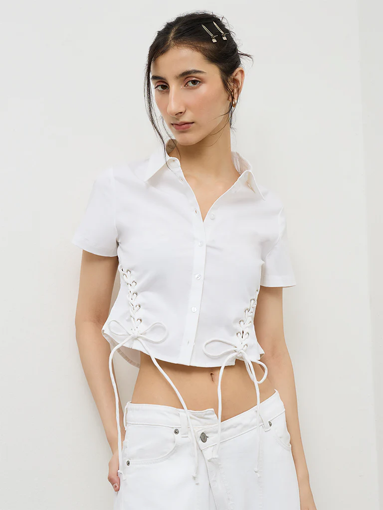Nuon Off-White Lace-Up Detailed Shirt