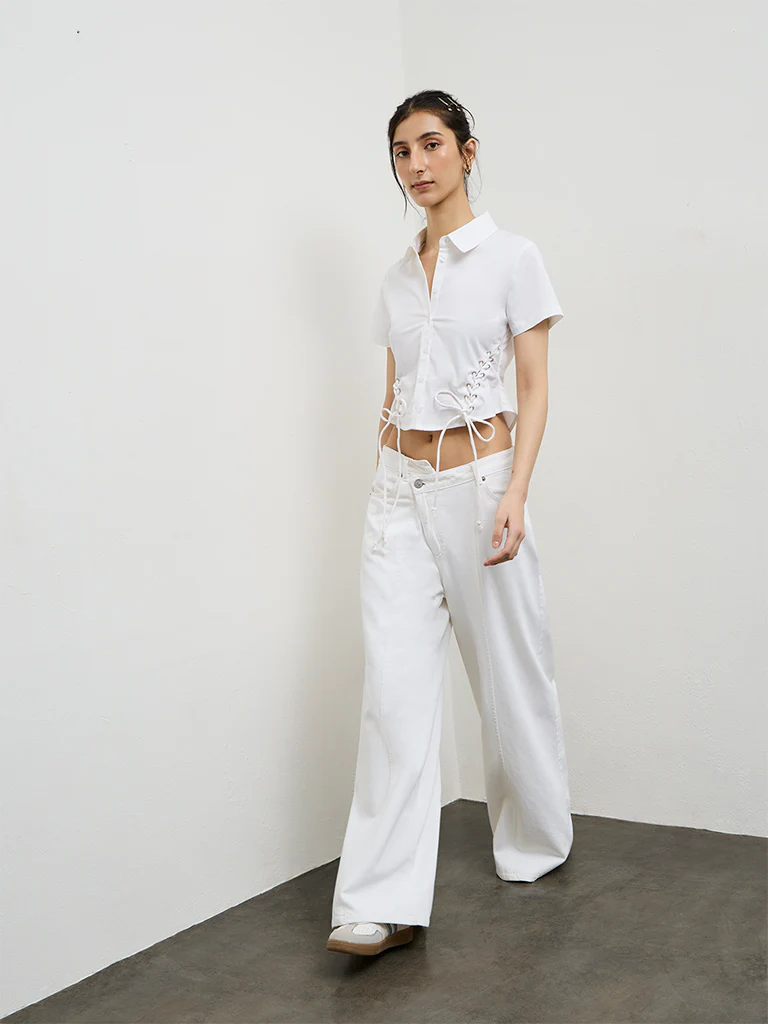 Nuon Off-White Lace-Up Detailed Shirt - Image 2