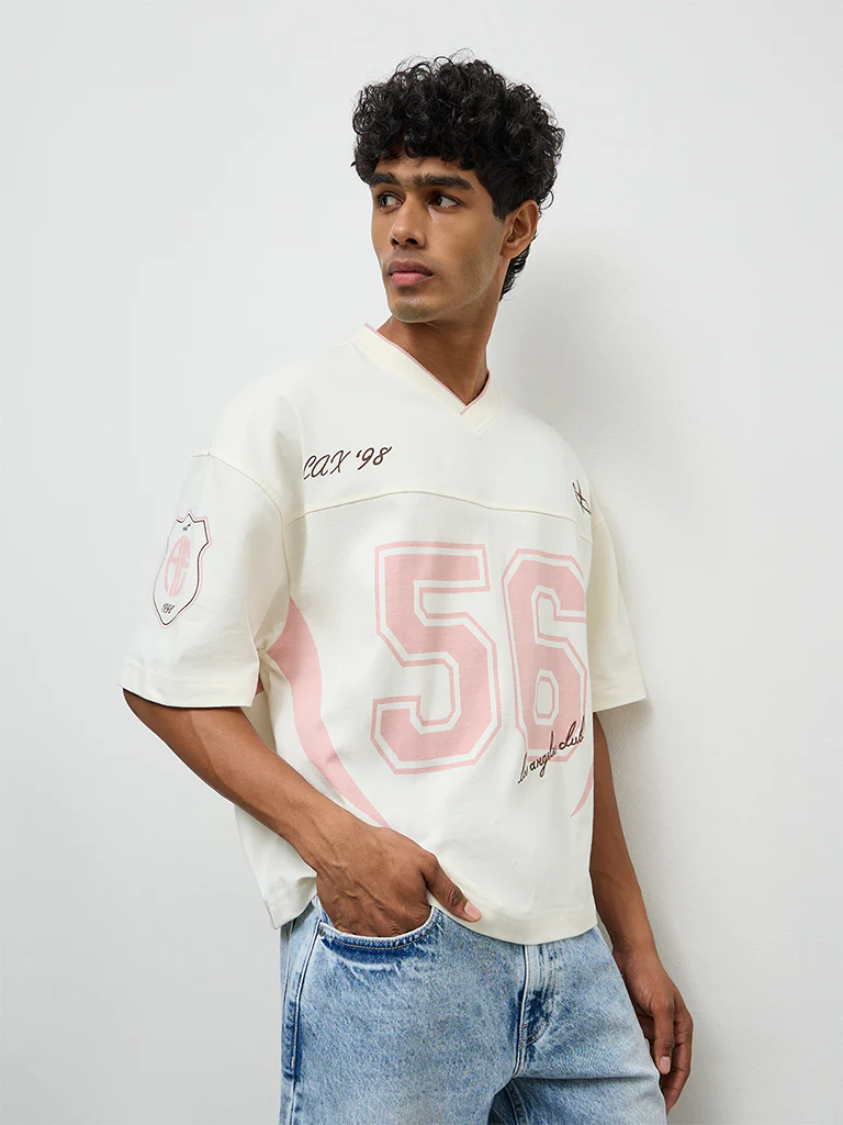 Nuon Off-White Numerical Print Oversized-Fit Cotton T-Shirt