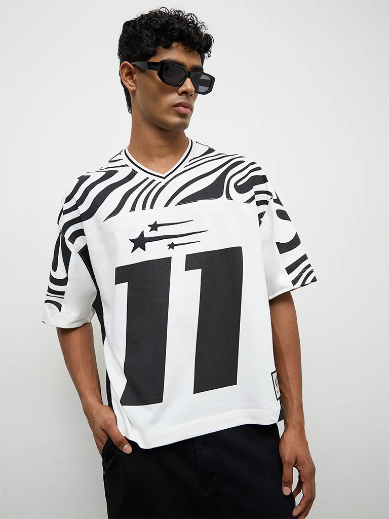 Nuon Off-White Numerical Printed Oversized Cotton T-Shirt - Image 2