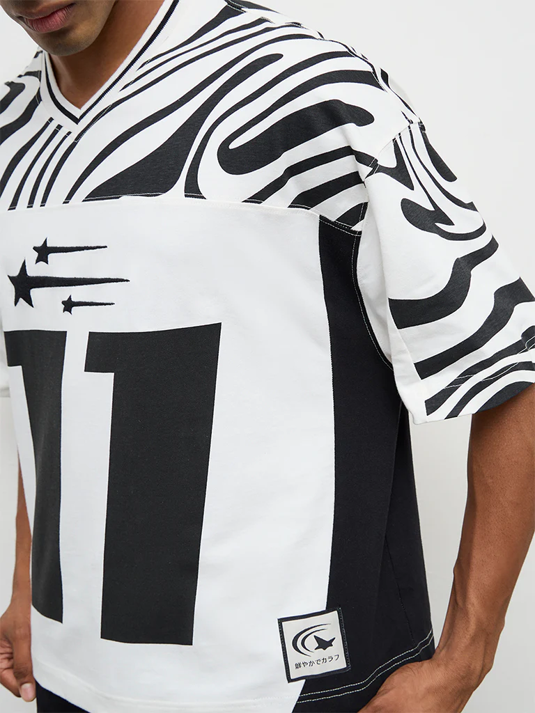 Nuon Off-White Numerical Printed Oversized Cotton T-Shirt - Image 3