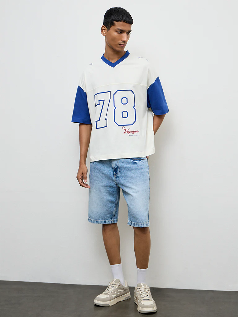 Nuon Off-White Numerical Printed Oversized-Fit Cotton T-Shirt - Image 2