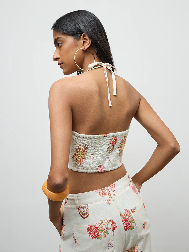 Nuon Off-White Printed Linen Top - Image 4