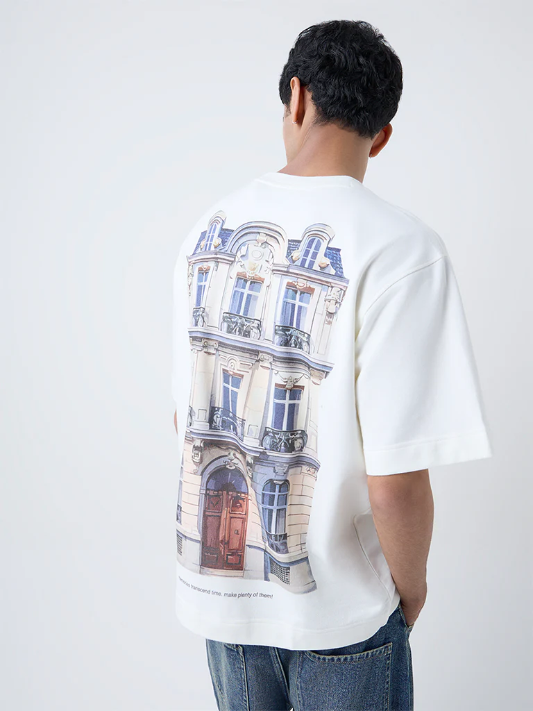Nuon Off-White Printed Relaxed-Fit Cotton T-Shirt - Image 4