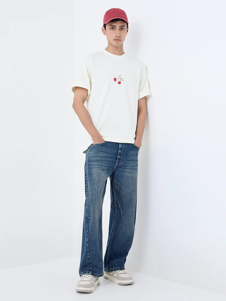 Nuon Off-White Printed Relaxed-Fit Cotton T-Shirt