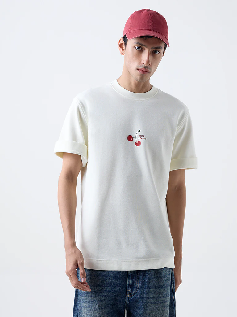 Nuon Off-White Printed Relaxed-Fit Cotton T-Shirt - Image 2