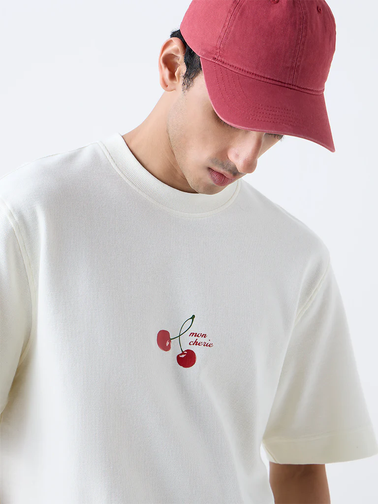 Nuon Off-White Printed Relaxed-Fit Cotton T-Shirt - Image 3