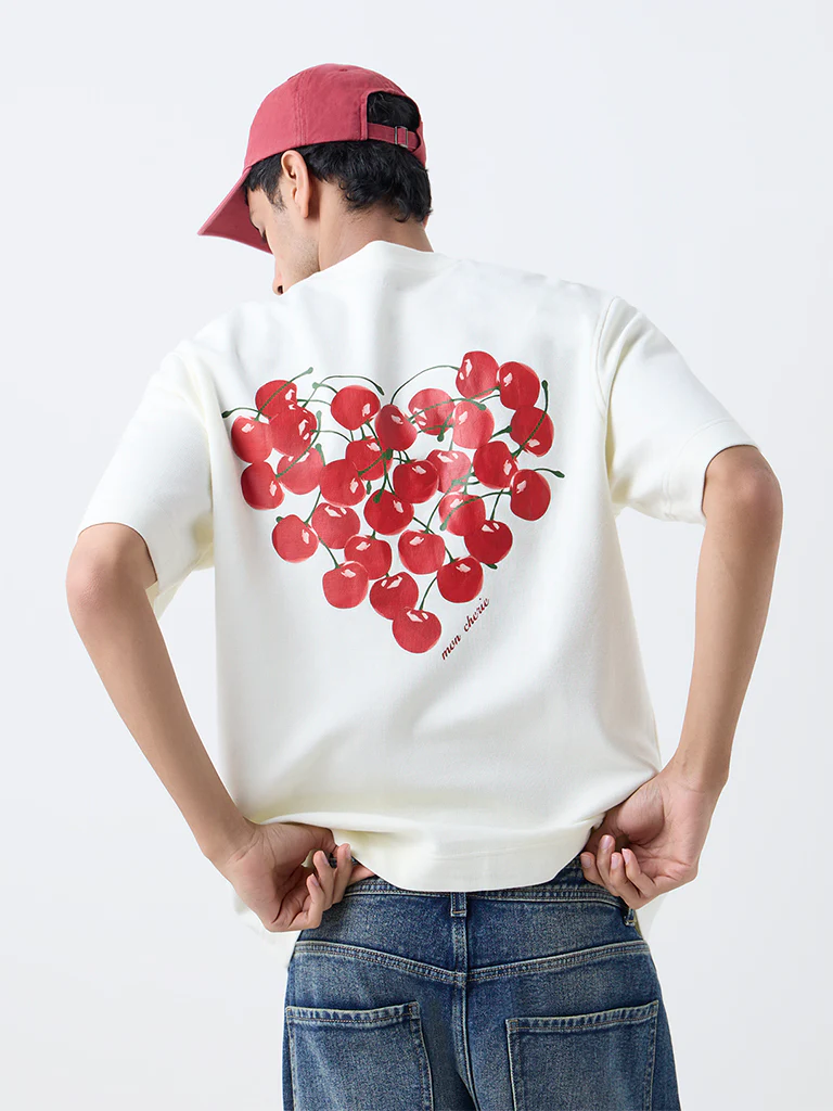 Nuon Off-White Printed Relaxed-Fit Cotton T-Shirt - Image 4