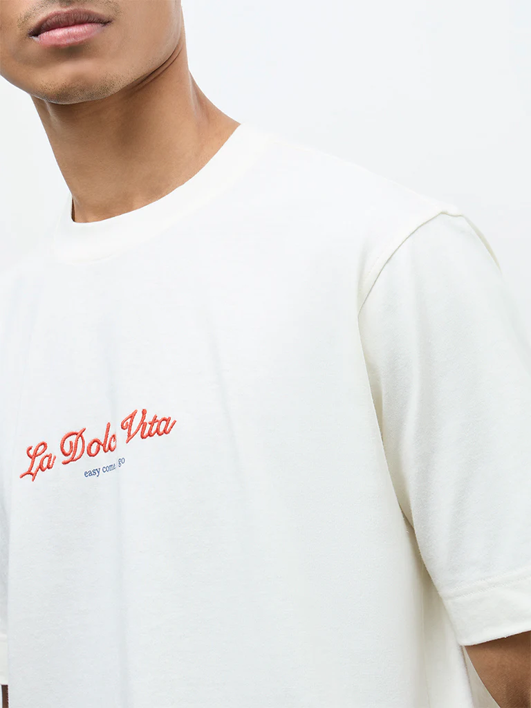 Nuon Off-White Printed Relaxed-Fit Cotton T-Shirt - Image 3