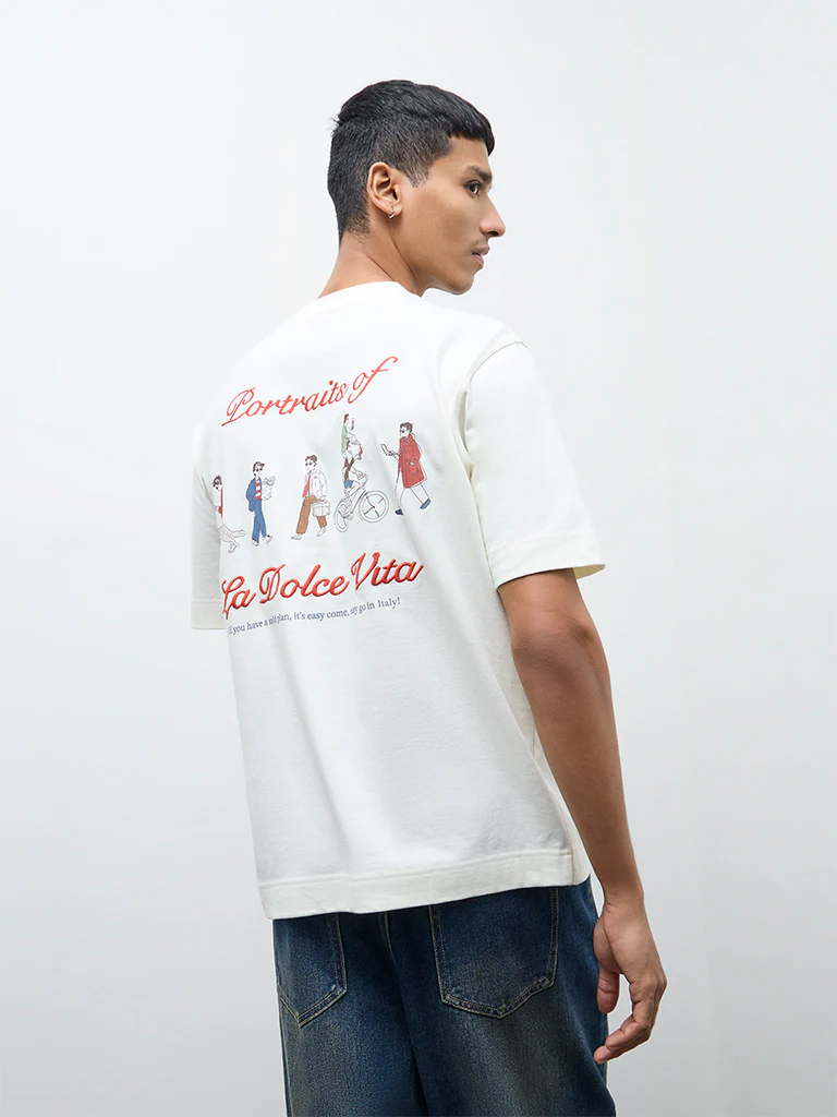 Nuon Off-White Printed Relaxed-Fit Cotton T-Shirt - Image 4