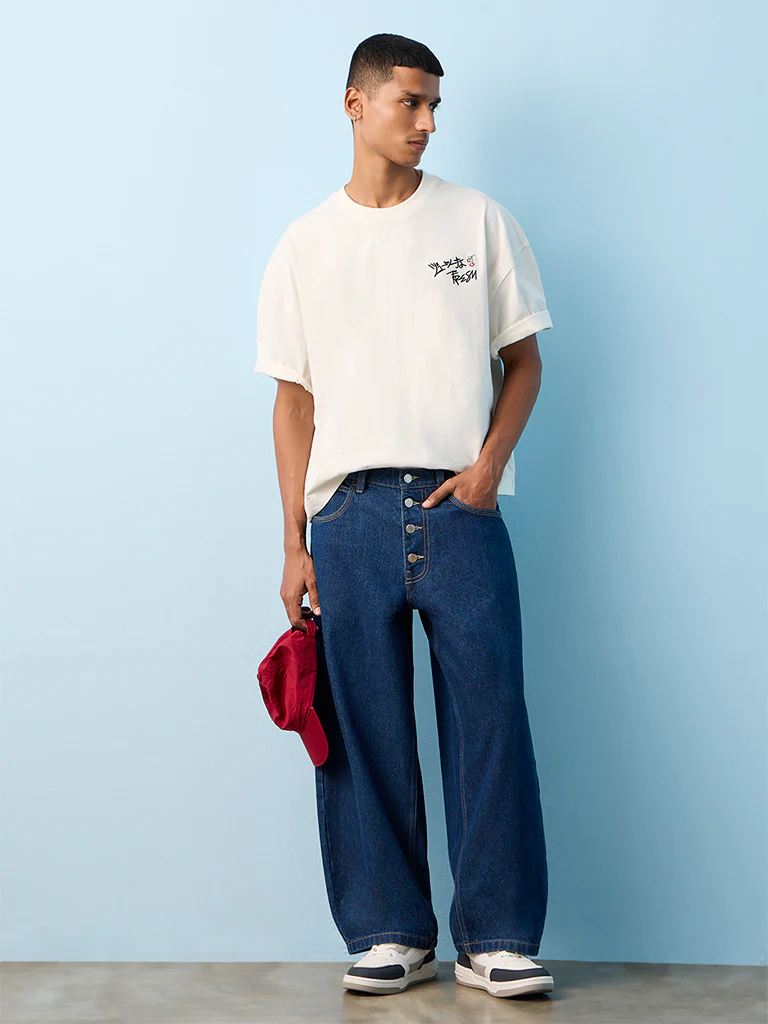 Nuon Off-White Printed Relaxed-Fit Cotton T-Shirt - Image 2