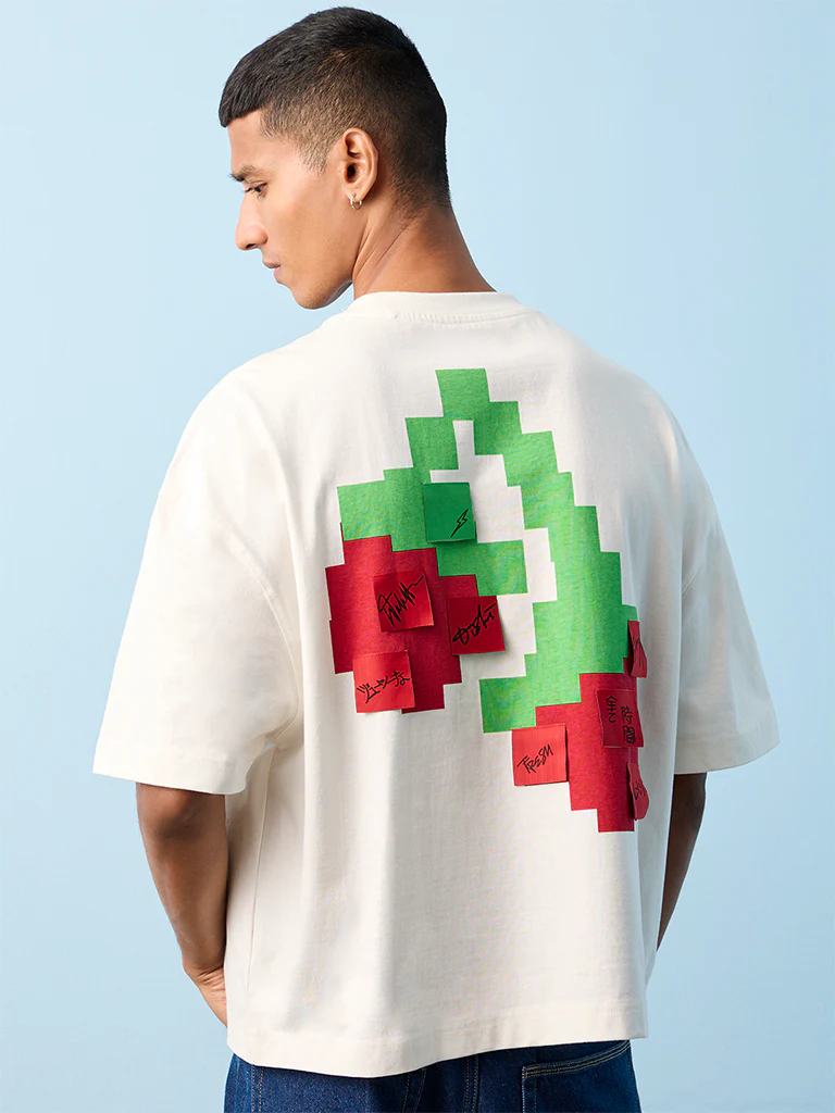 Nuon Off-White Printed Relaxed-Fit Cotton T-Shirt - Image 4