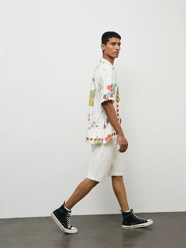 Nuon Off-White Printed Relaxed-Fit Shirt - Image 2