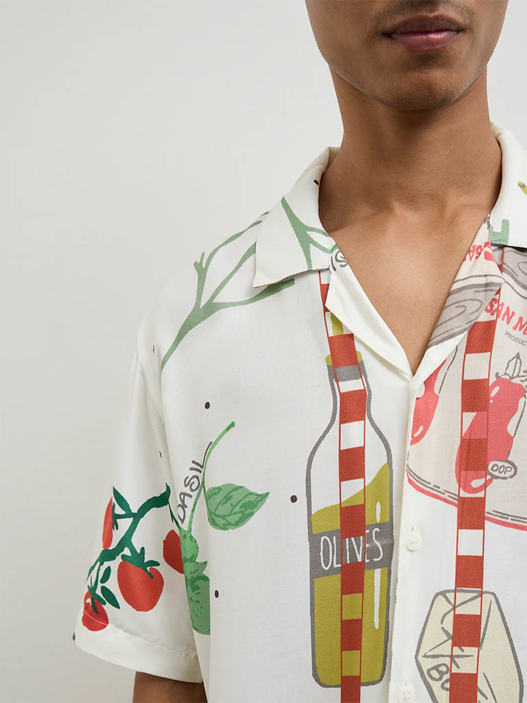 Nuon Off-White Printed Relaxed-Fit Shirt - Image 3