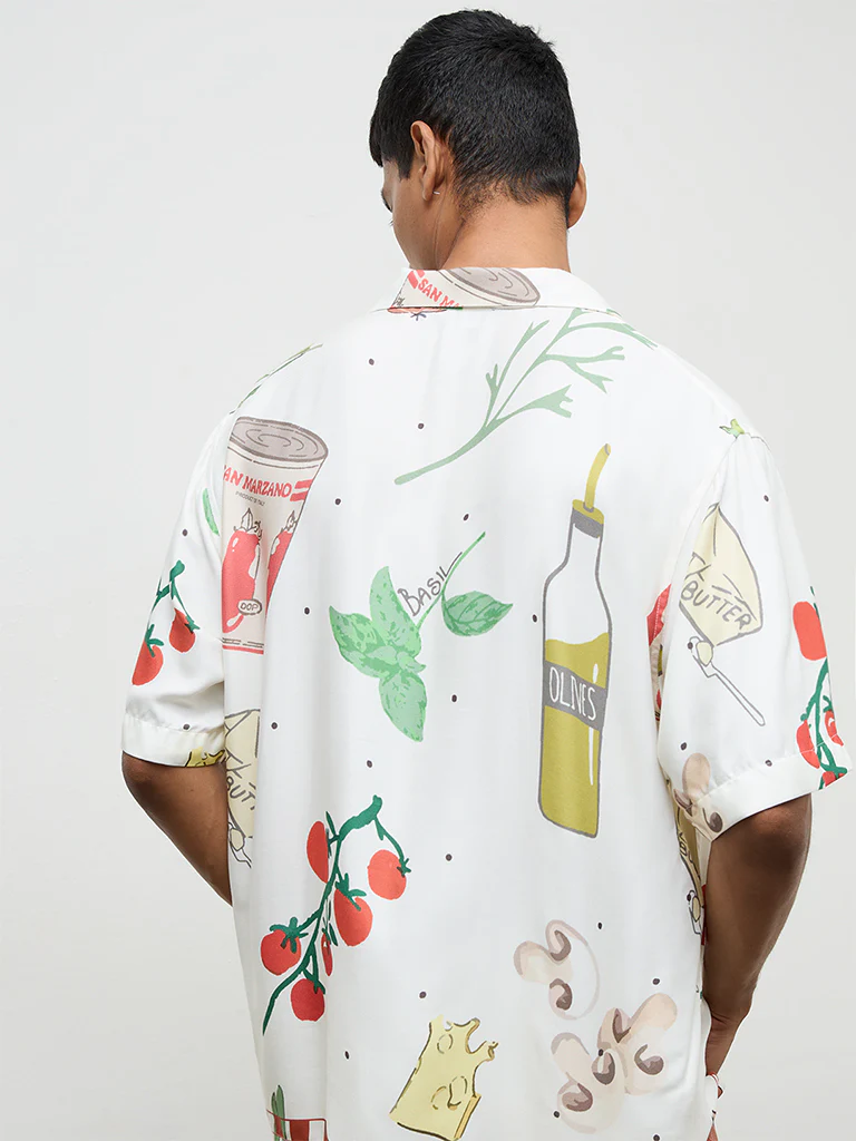 Nuon Off-White Printed Relaxed-Fit Shirt - Image 4