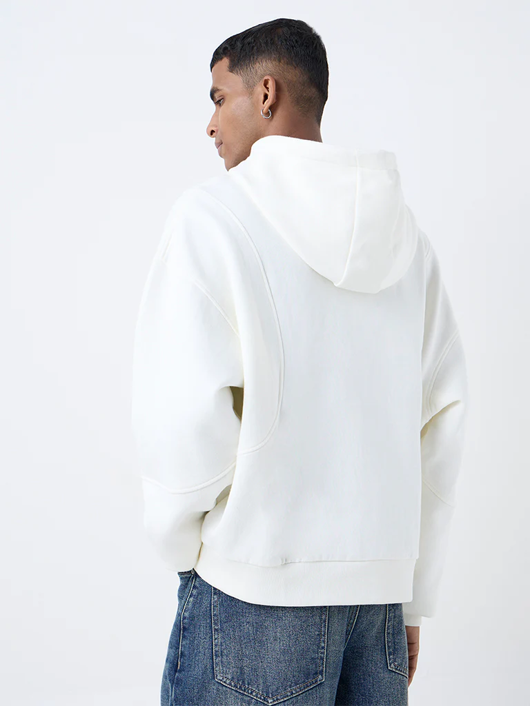 Nuon Off-White Relaxed-Fit Cotton-Blend Hoodie - Image 5