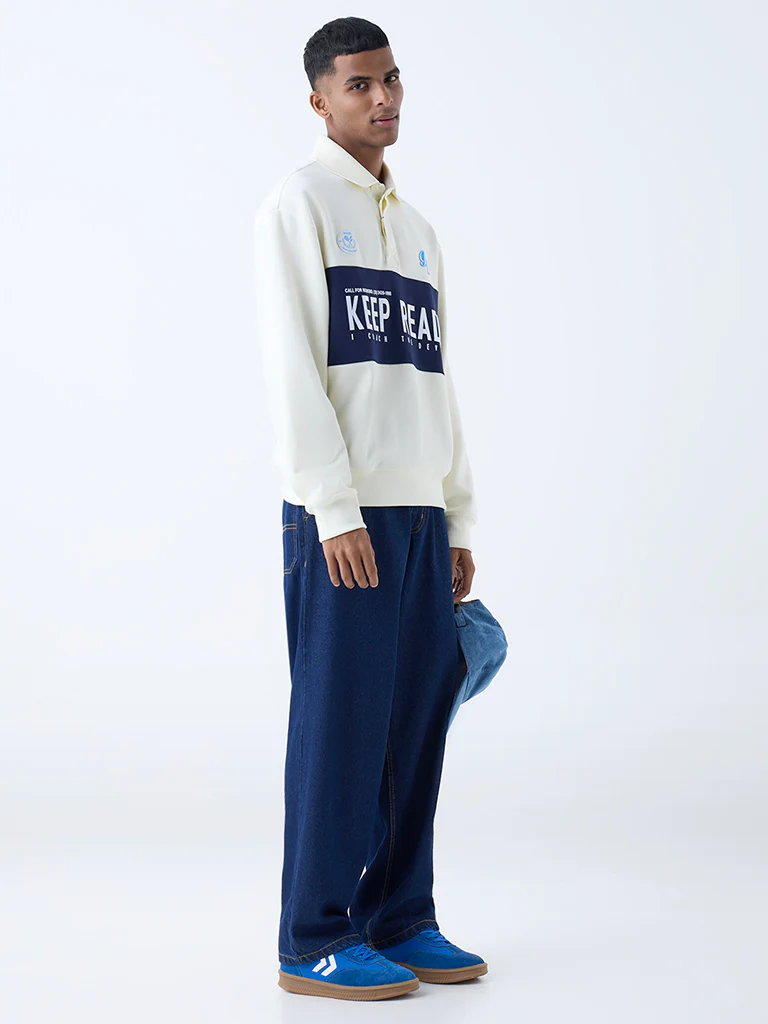 Nuon Off-White Relaxed-Fit Cotton-Blend Polo T-Shirt - Image 2