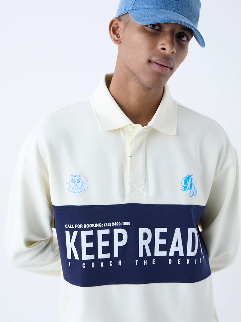 Nuon Off-White Relaxed-Fit Cotton-Blend Polo T-Shirt - Image 3